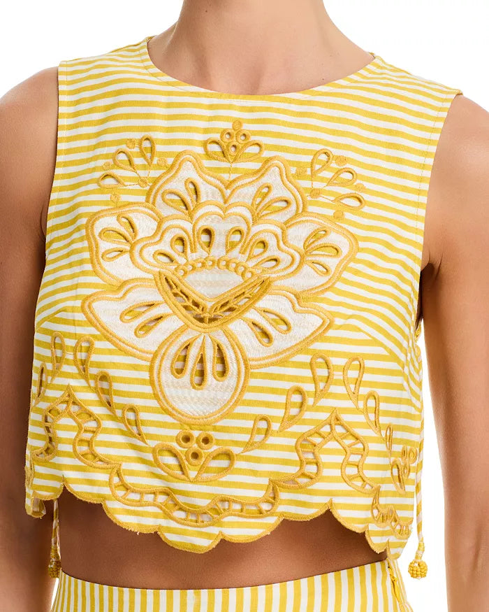 Bicolor Stripes Richilieur Sleeveless Crop Top