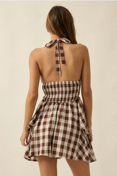 Georgia Gingham Halter Mini Dress