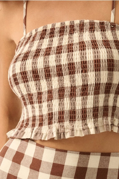 Georgia Gingham Smocked Cropped Top