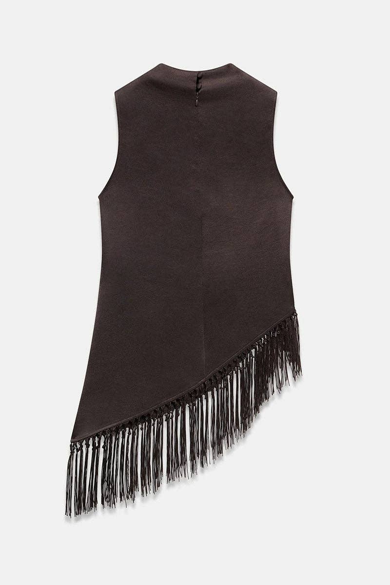 Zella Satin Mock Neck Fringe Tank