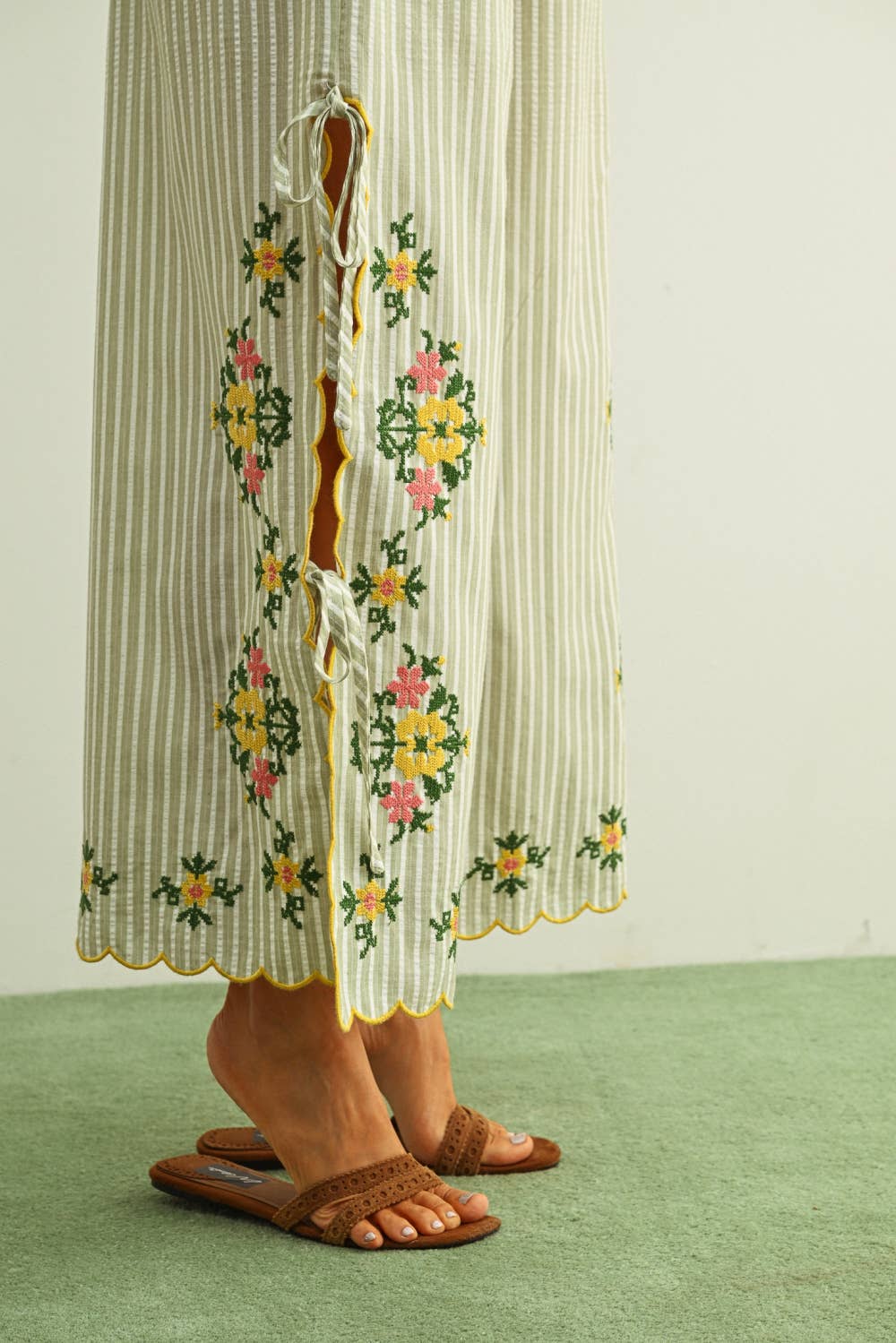 Lola Floral Embroidery Striped Pants