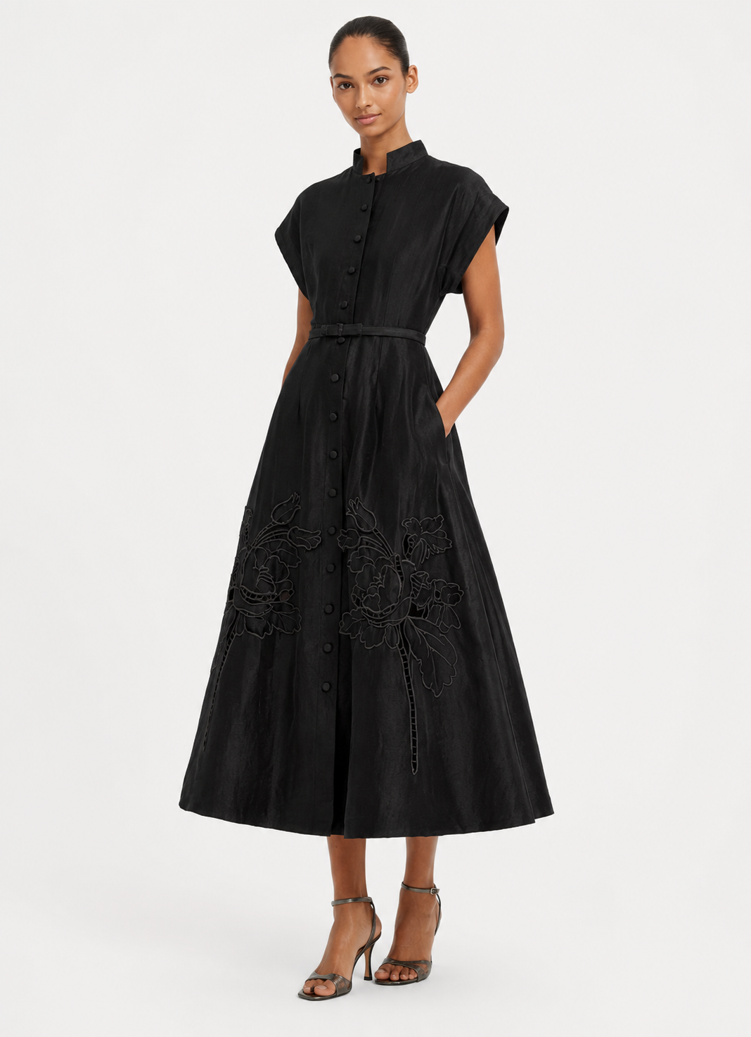 Aubrey Applique Shirt Midi Dress