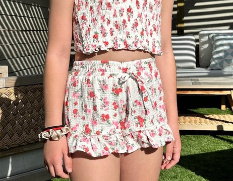 Stacy Girls White Rose Shorts