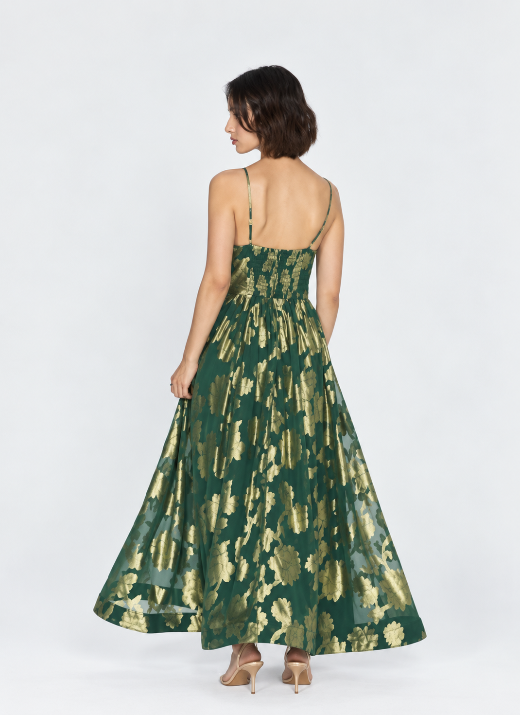 Sloane Metallic Jacquard Plunge Neck Maxi Dress