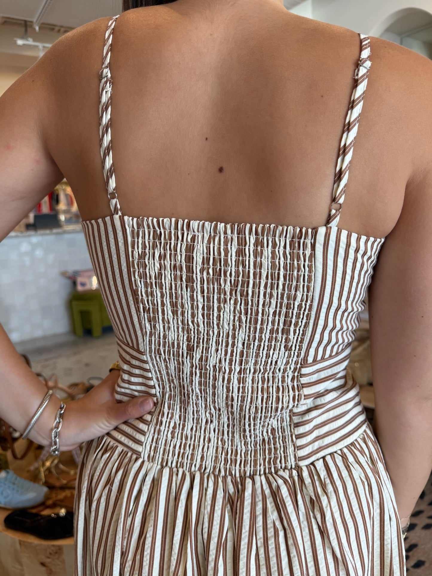 Erin Striped Textured Tiered Dress