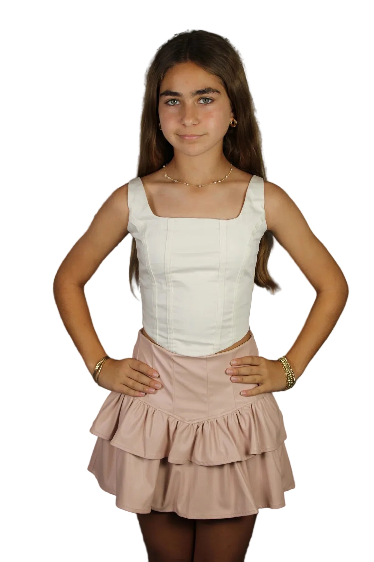Girls Faux Leather Ruffle Skort