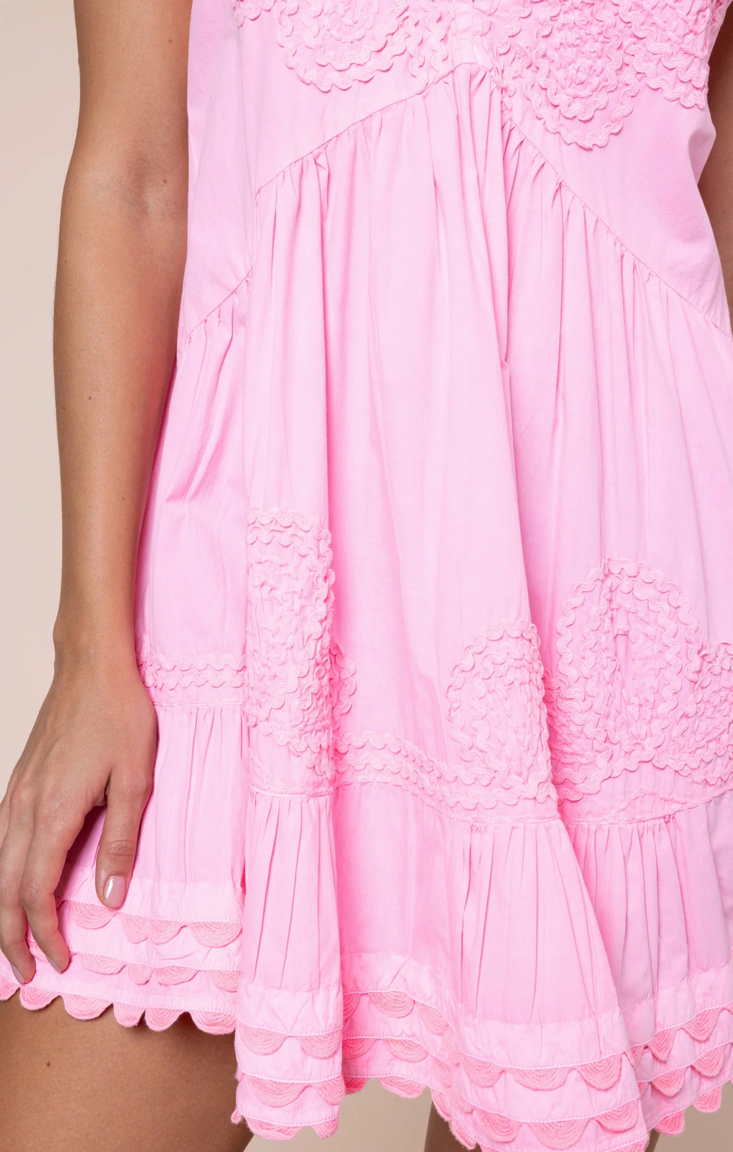 Poplin V-Back Mini Dress With Ric Rac Embroidery