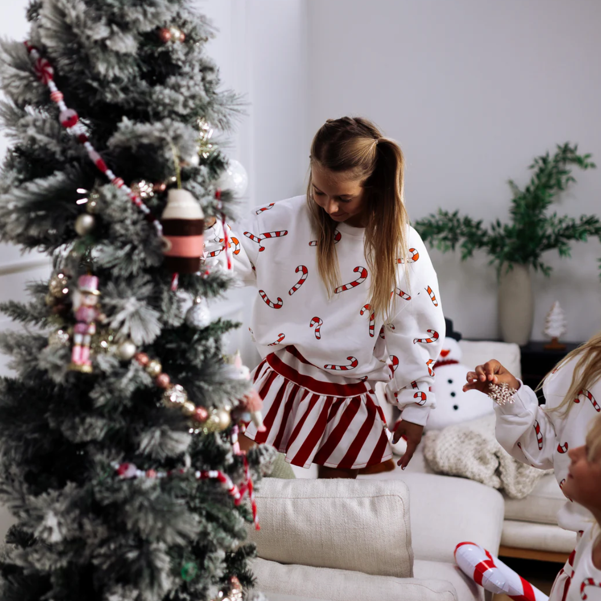 Kids Candy Cane Oversized Drop Shoulder Pullover