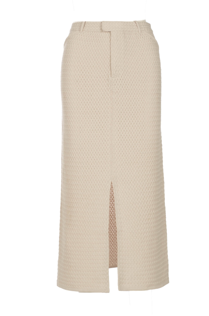 Cotton Cashmere Basketweave Tailored Long Skirt