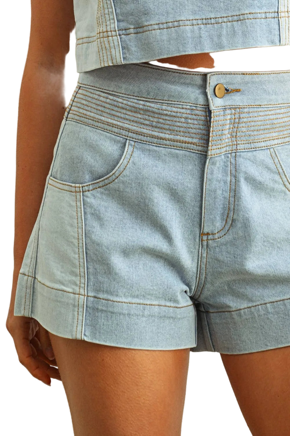 Megan Denim Color Block Shorts