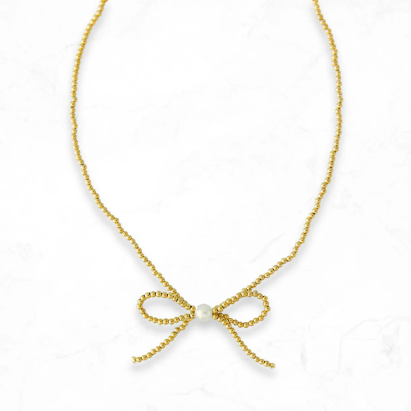 Gold Bow Beaded Necklace