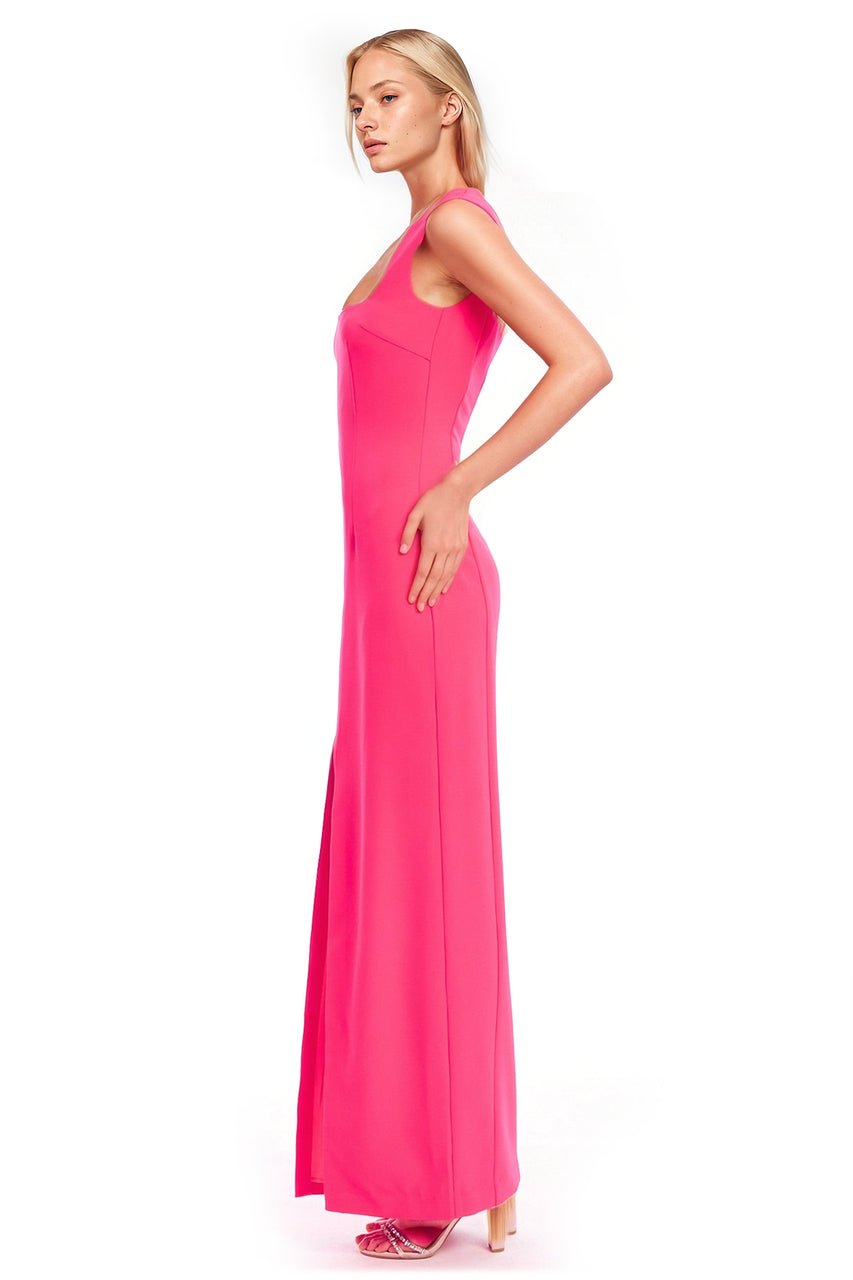 Dynasty Square Scoop Neck Gown with High Slit - Frock Shop