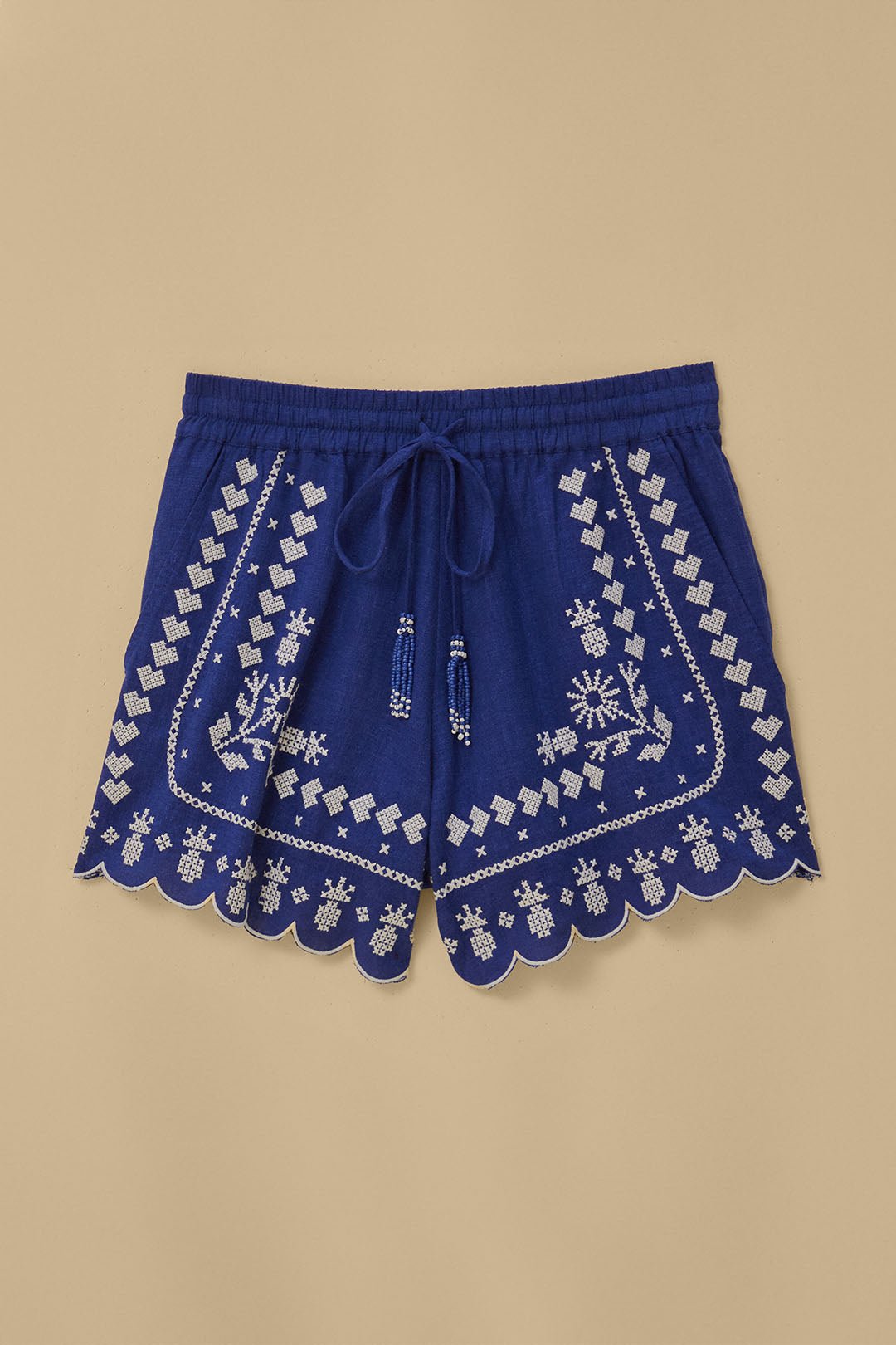 Navy Blue Embroidered Shorts - Frock Shop