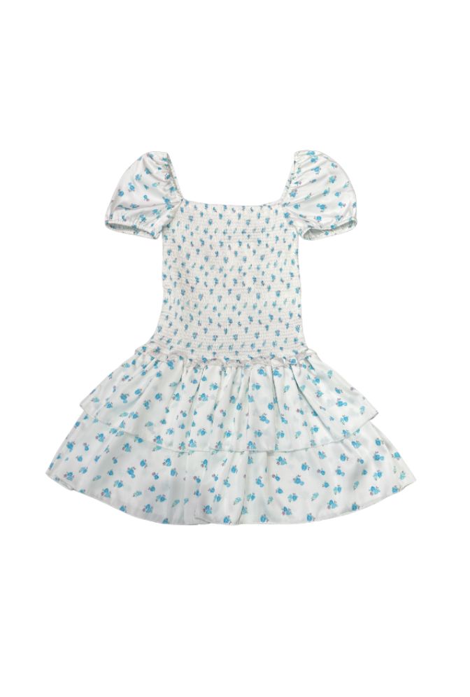 Girls Lexi Satin Smocked Short Sleeve Ruffle Dress