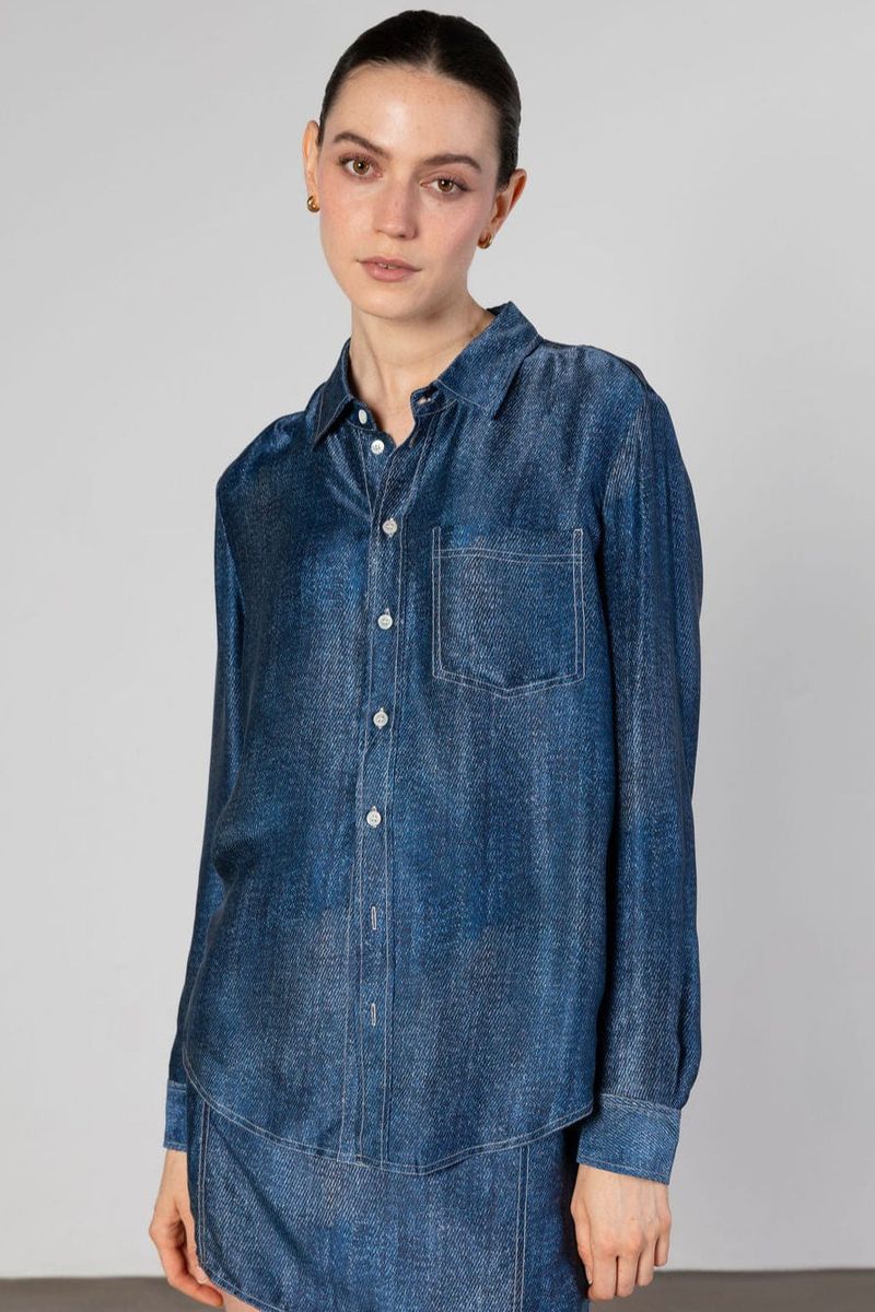 Denim Print Silk Mini Skirt