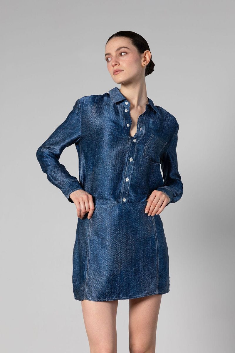 Denim Print Silk Mini Skirt