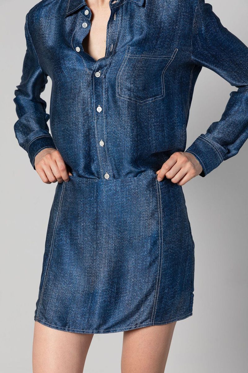 Denim Print Silk Mini Skirt