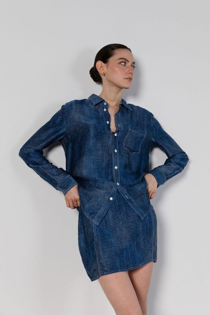 Denim Print Silk Mini Skirt