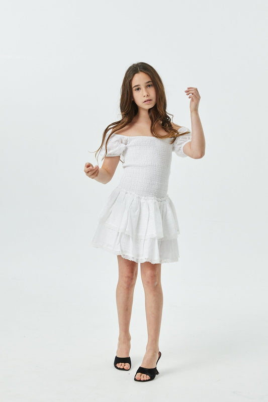 Girls Lexi Smocked Short Sleeve Ruffle Dress