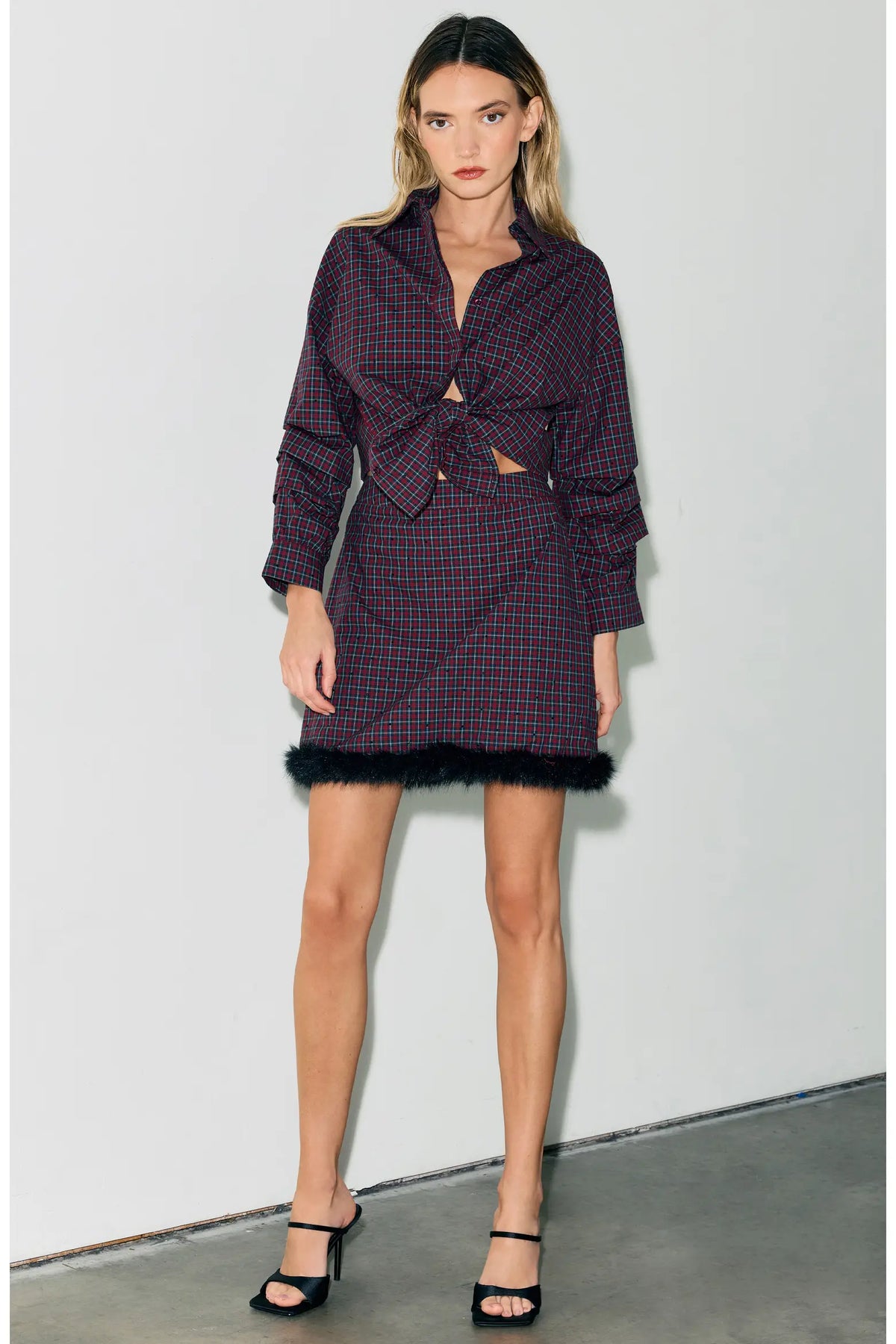Galli Embellished Plaid Ruched Shirt