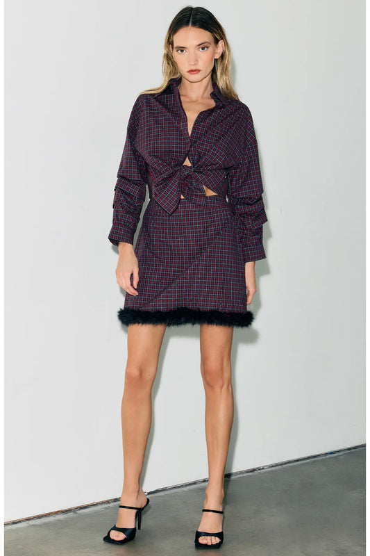 Galli Embellished Plaid Ruched Shirt