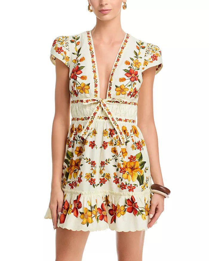 Lemon Bouquet Off-White Mini Dress