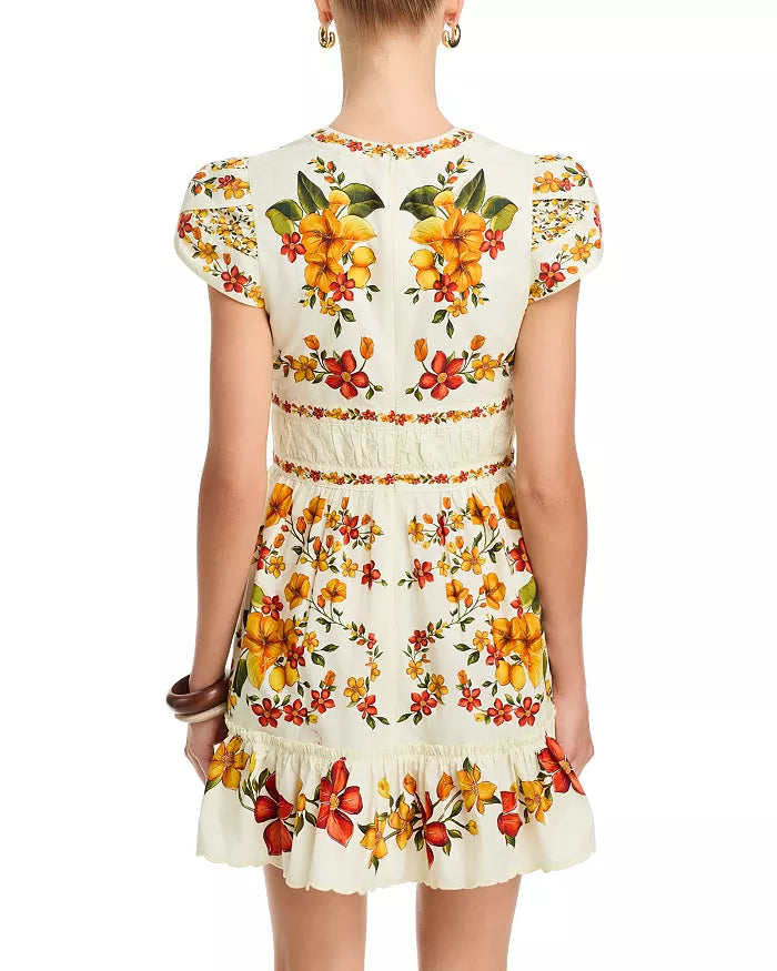Lemon Bouquet Off-White Mini Dress