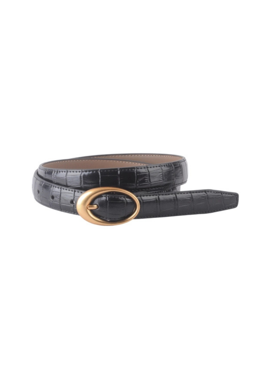 Croco Clean Stitched Belt with Oval Buckle