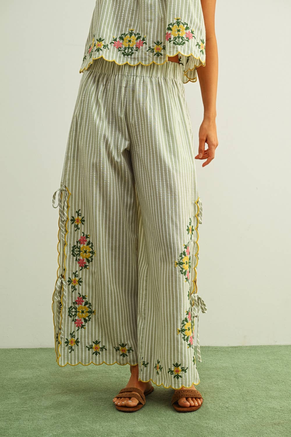 Lola Floral Embroidery Striped Pants