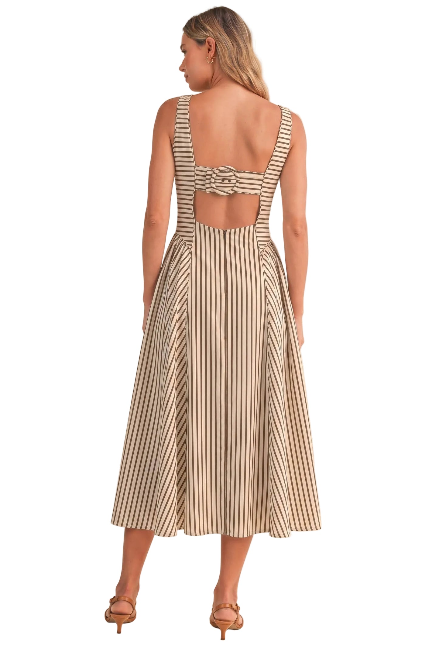 Ruby Striped Back Buckle Midi Dress