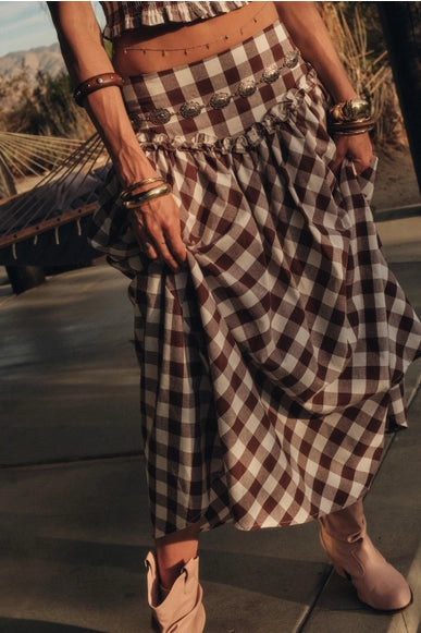 Georgia Gingham Drop Waist Midi Skirt