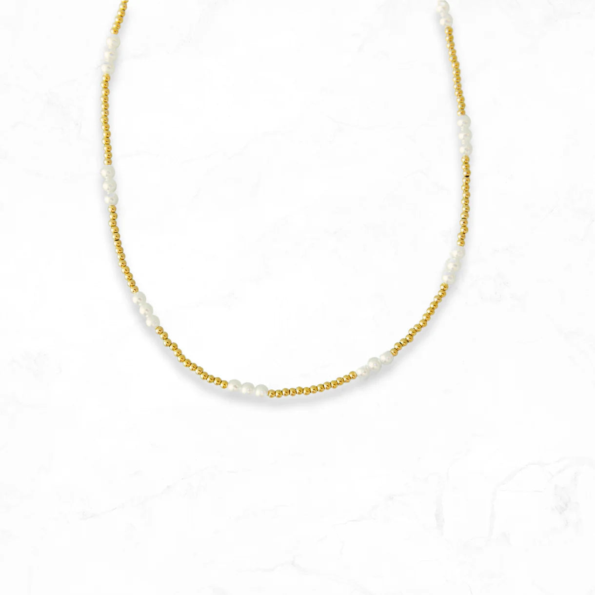 Gold Beaded Necklace with Pearls