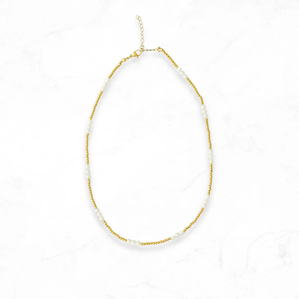 Gold Beaded Necklace with Pearls