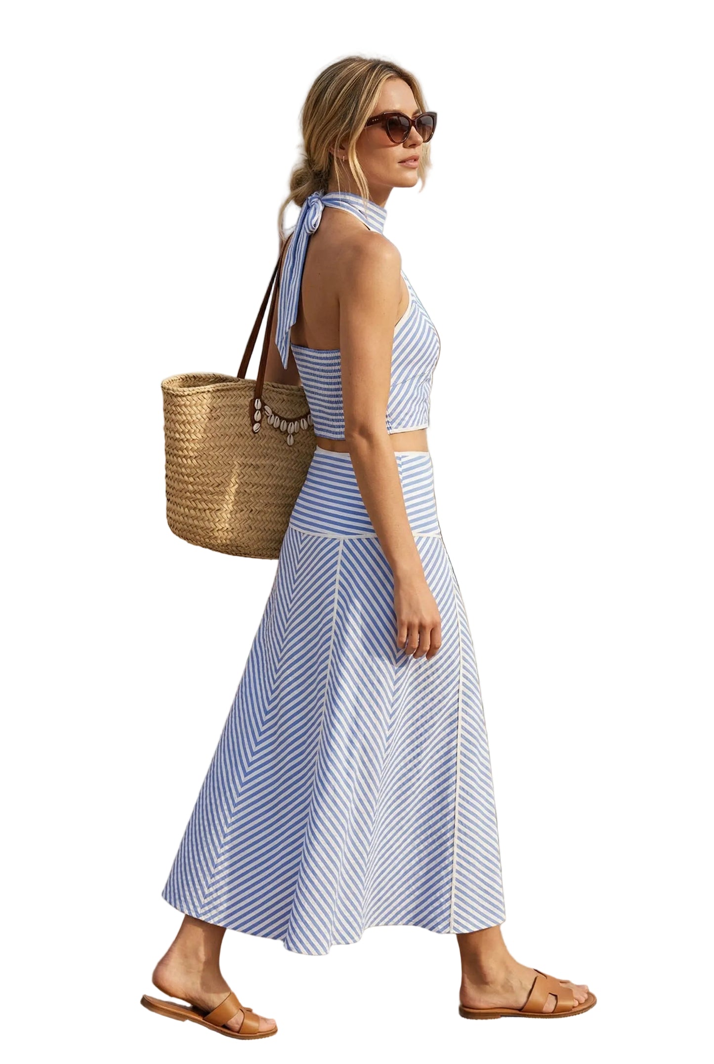 Maria Stripe Halter Crop Top & Midi Skirt Set