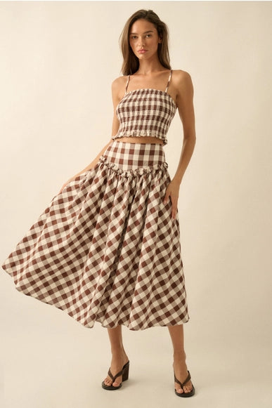 Georgia Gingham Drop Waist Midi Skirt