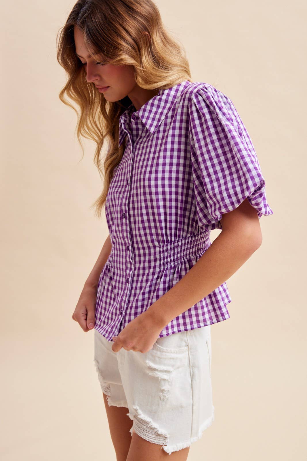 Alexa Gingham Balloon Sleeve Top