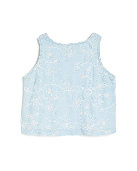 Girls Embossed Floral A-Line Sleeveless Top