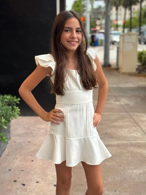 Girls Pleated Ruffle Strap Dress