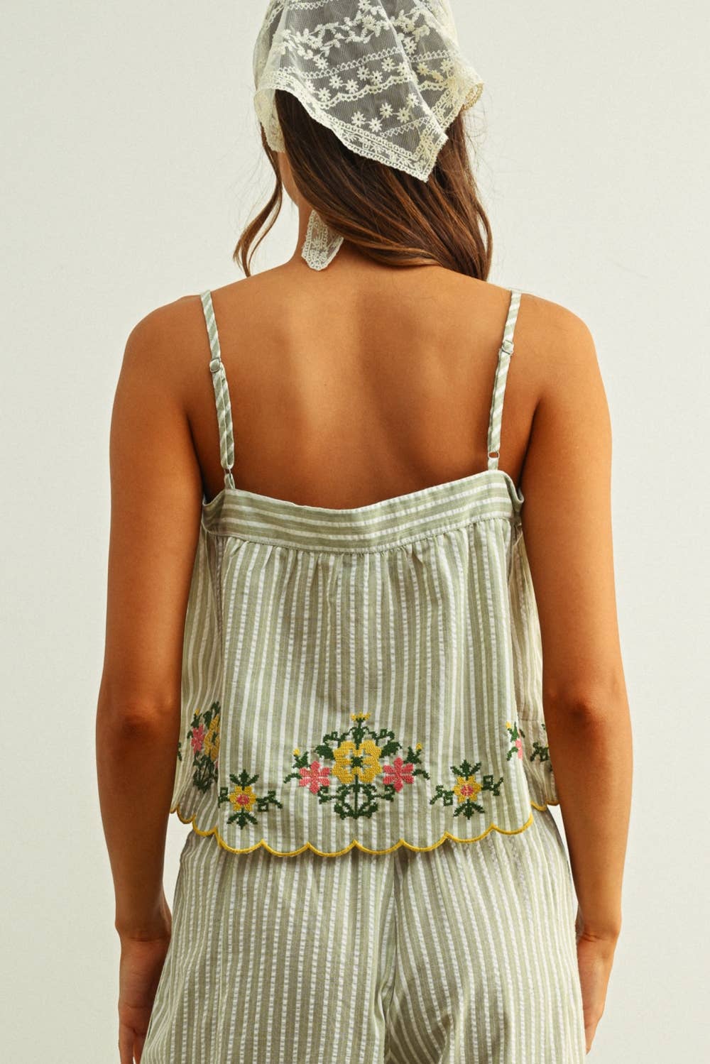 Lola Floral Embroidery Striped Top