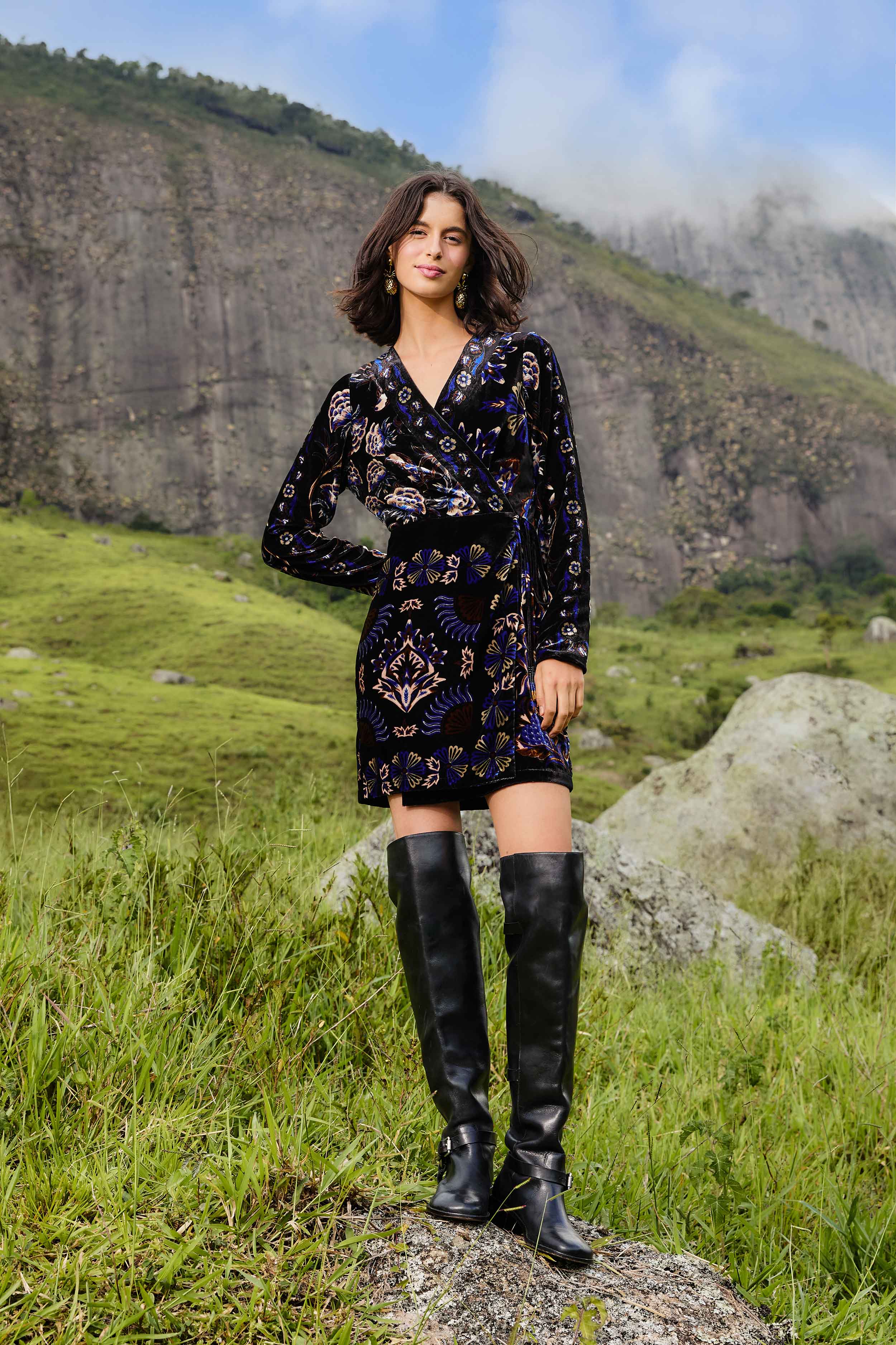 ⭐︎michi ⭐︎ stand collar check dress Haru Check Shirt Dress, Navy