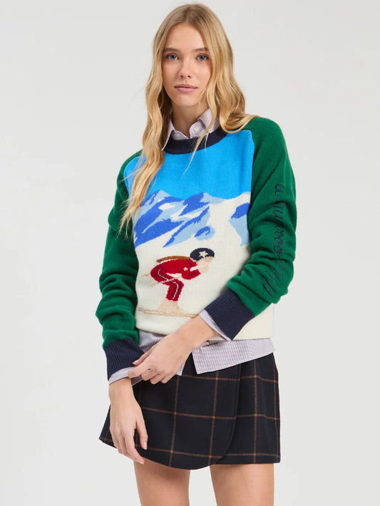 Embroidered Jersey Green & Blue Ski