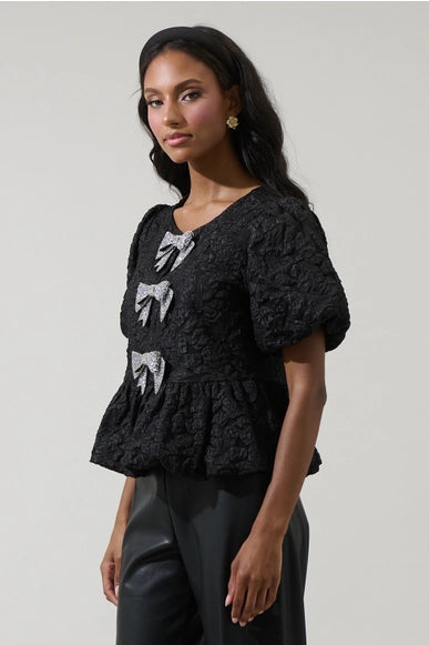 Arielle Jacquard Bow Top