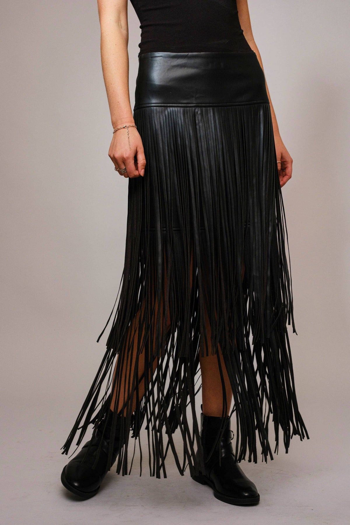 Tiered Fringe Maxi Skirt