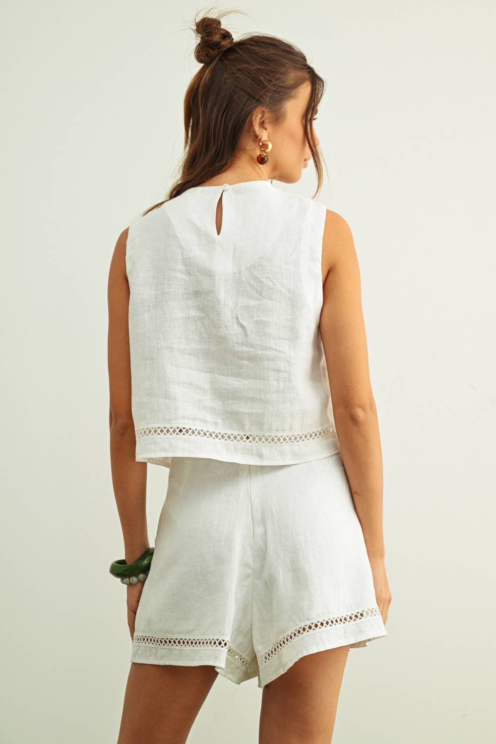 Summer Stitch Trim Linen Shorts