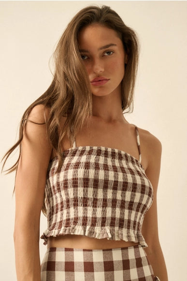 Georgia Gingham Smocked Cropped Top