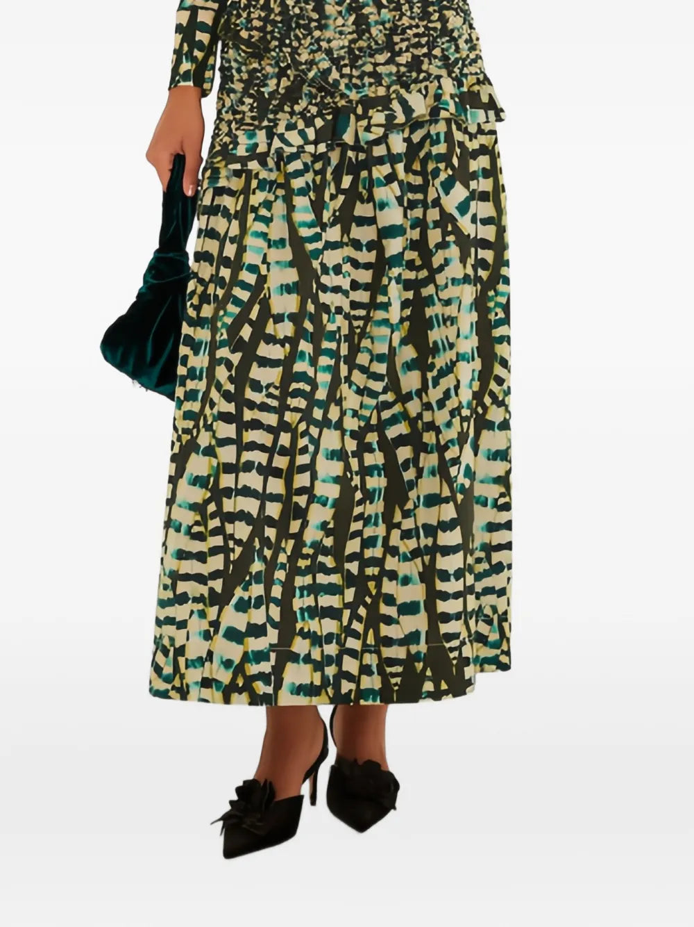 Striped Leaves Midi Skirt