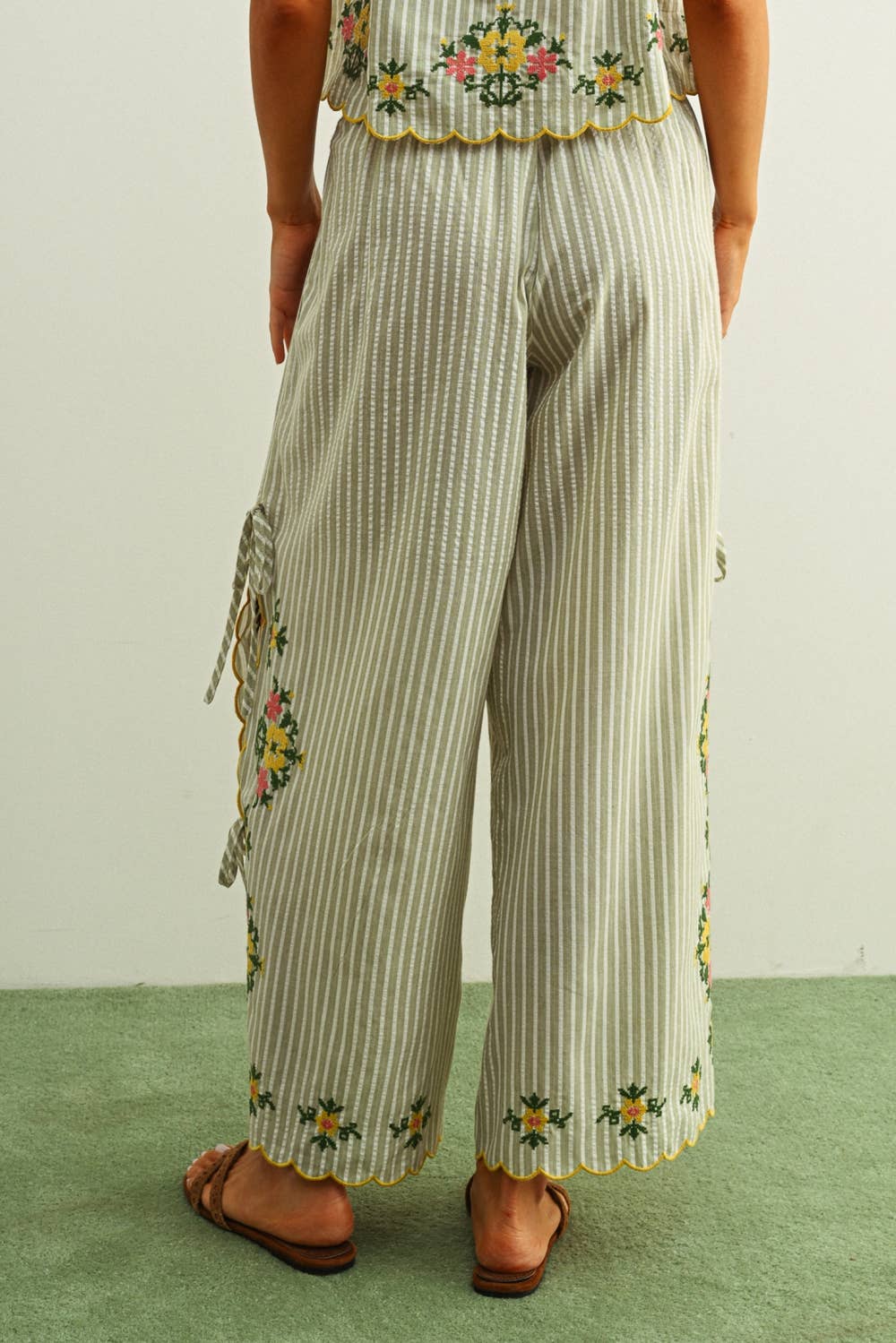Lola Floral Embroidery Striped Pants