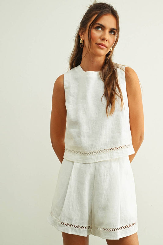 Summer Stitch Trim Linen Shorts
