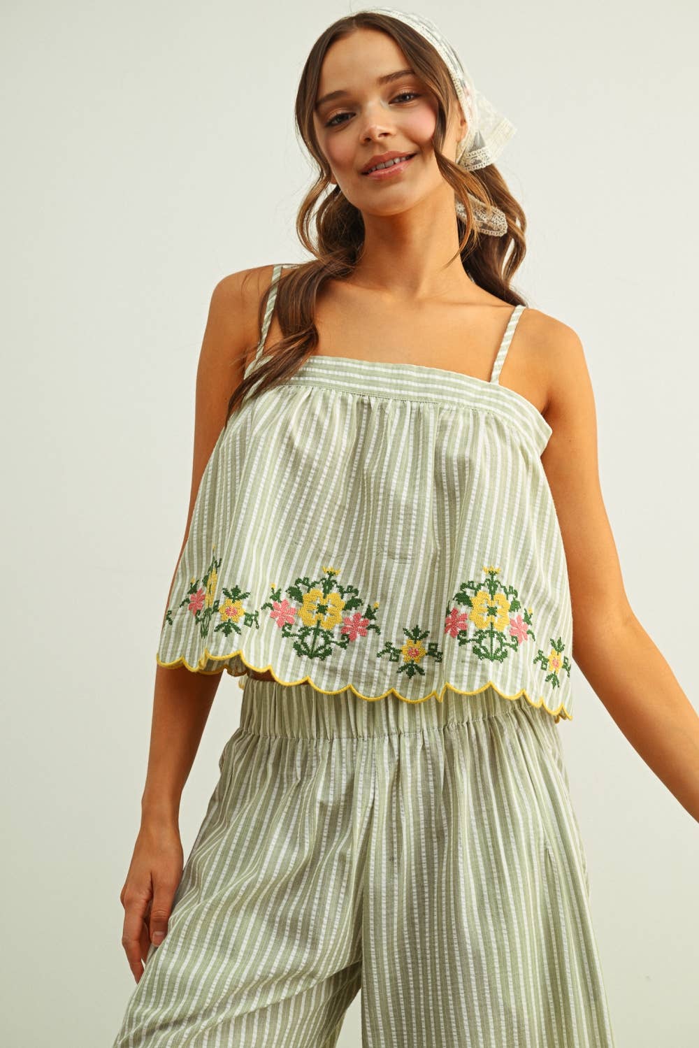 Lola Floral Embroidery Striped Top