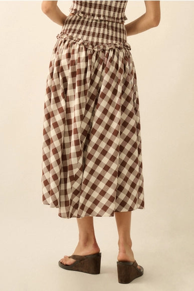Georgia Gingham Drop Waist Midi Skirt